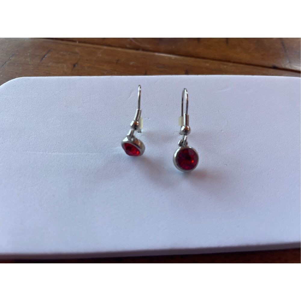 6mm Round Bezel-Set Created Ruby Dangle Earrings - image 2